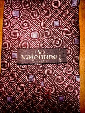 Valentino Men's Burgundy and Blue Geometric Silk Tie
